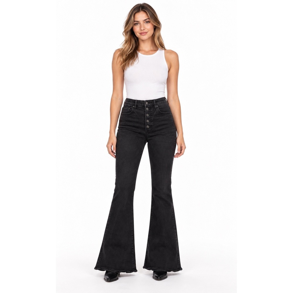 American Eagle Curvy Highest Rise Flare Jeans 8 Black Button Fly 29 Inseam